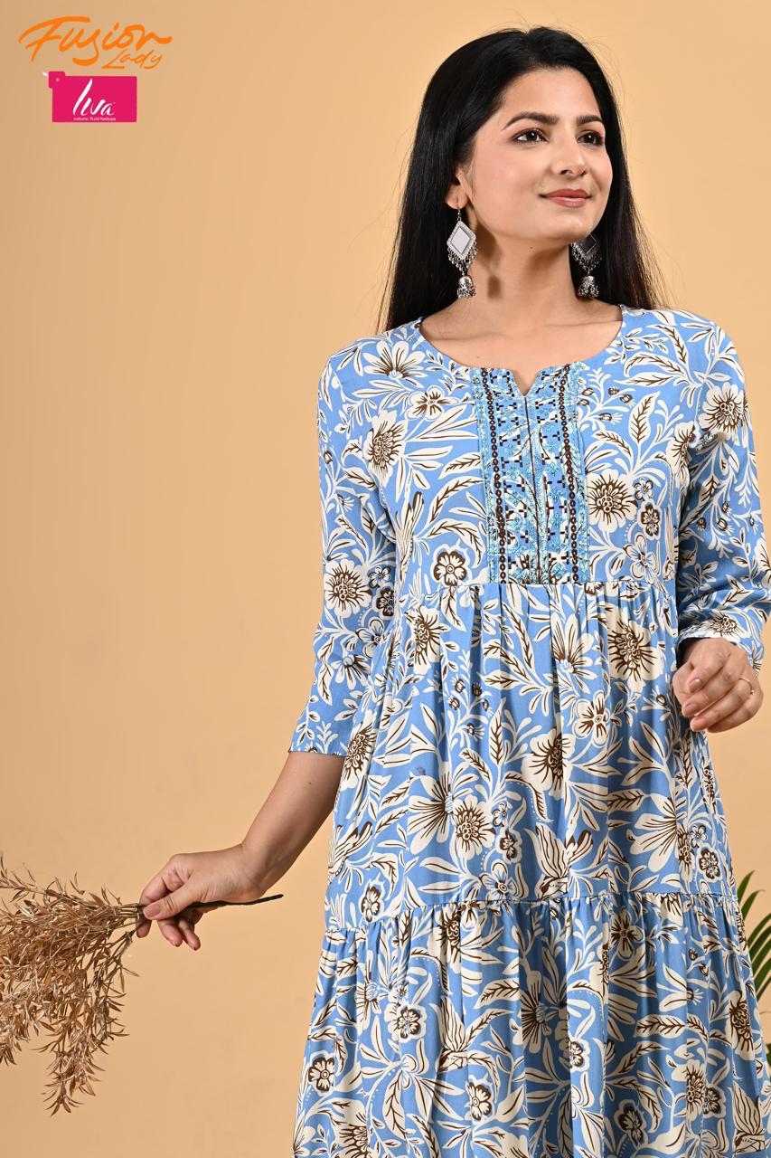 Gown with Embroidery Work. Liva Certified Heavy Rayon Fabric .