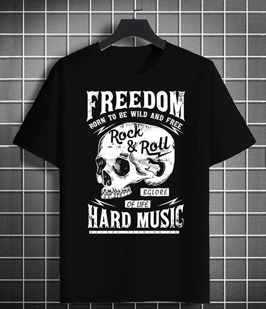 T-SHIRT HALF SLEEVEBLACK FREEDOM PRINT