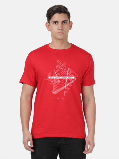 T-SHIRT HALF SLEEVE RED URBAN STYLE PRINT