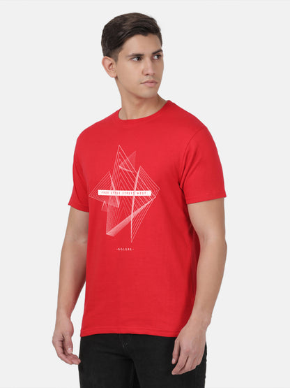 T-SHIRT HALF SLEEVE RED URBAN STYLE PRINT