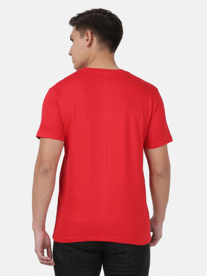 T-SHIRT HALF SLEEVE RED URBAN STYLE PRINT