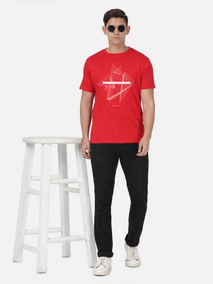 T-SHIRT HALF SLEEVE RED URBAN STYLE PRINT