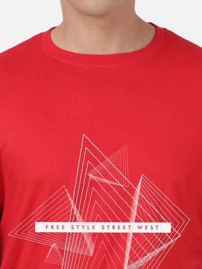T-SHIRT HALF SLEEVE RED URBAN STYLE PRINT