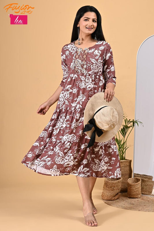 Gown with Embroidery Work. Liva Certified Heavy Rayon Fabric .