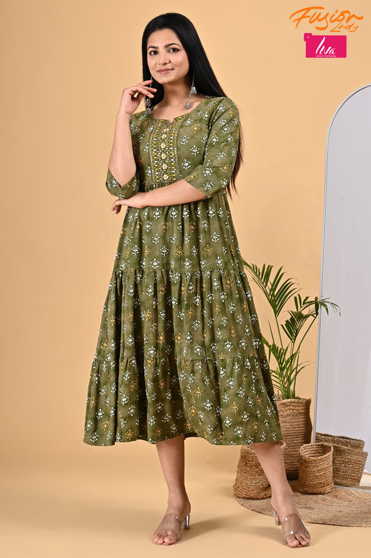 Gown with Embroidery Work. Liva Certified Heavy Rayon Fabric .
