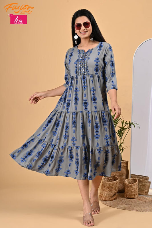 Gown with Embroidery Work. Liva Certified Heavy Rayon Fabric .