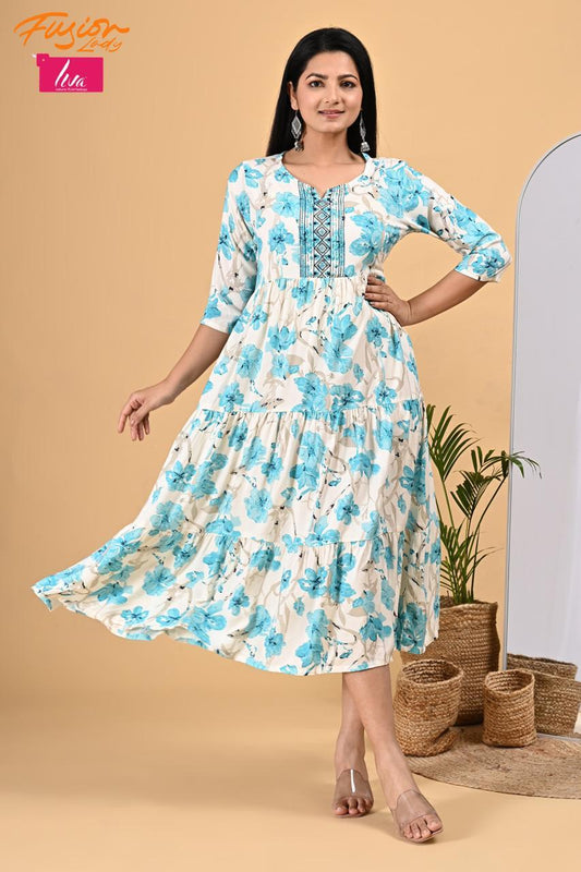 Gown with Embroidery Work. Liva Certified Heavy Rayon Fabric .