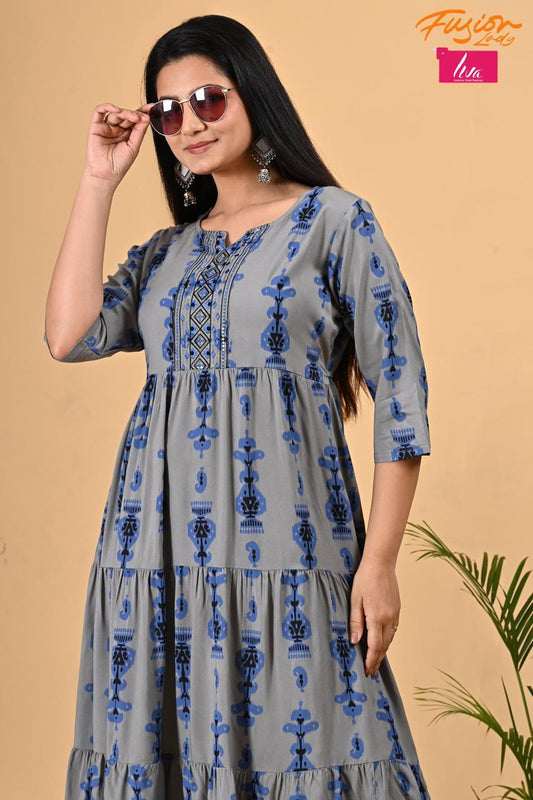 Gown with Embroidery Work. Liva Certified Heavy Rayon Fabric .
