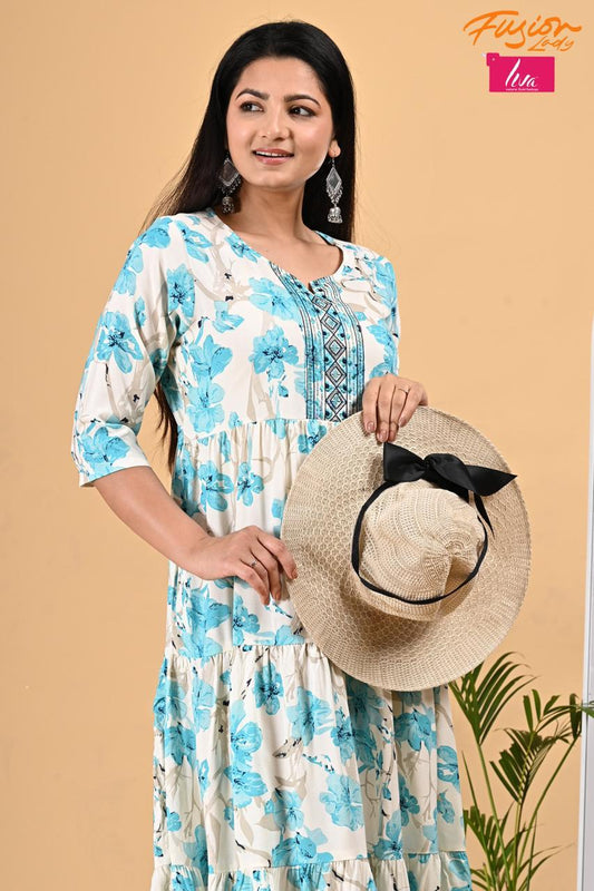 Gown with Embroidery Work. Liva Certified Heavy Rayon Fabric .