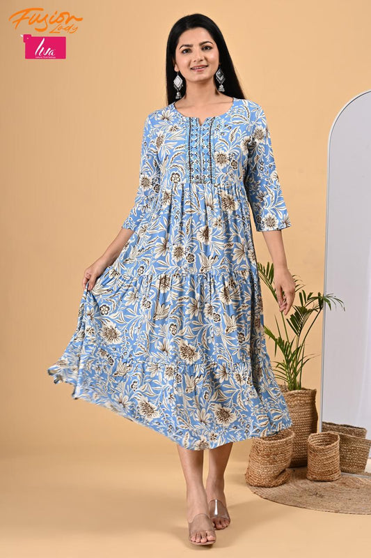 Gown with Embroidery Work. Liva Certified Heavy Rayon Fabric .