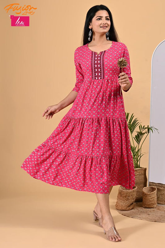 Gown with Embroidery Work. Liva Certified Heavy Rayon Fabric .