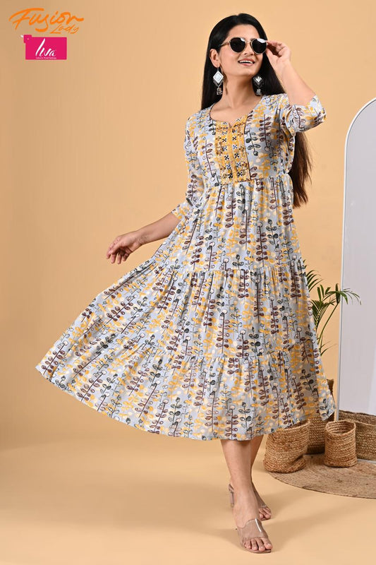 Gown with Embroidery Work. Liva Certified Heavy Rayon Fabric .